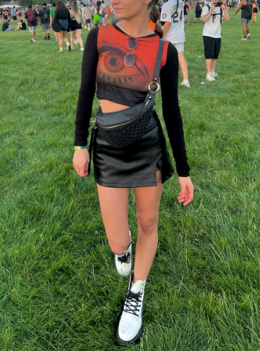 Ultra Music Festival Outfits - Graphic Tee and Leather Skirt