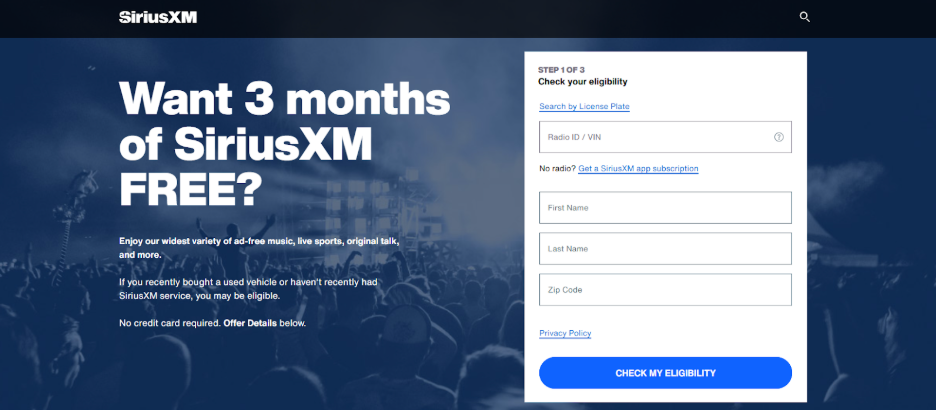 Register SiriusXM Free Trial