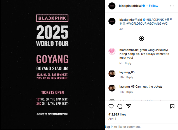 BLACKPINK 2025 World Tour instagram post BLACKPINK 2025 World Tour instagram post