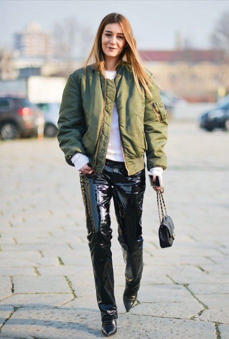 Bomber jacket with faux leather leggings Bomber jacket with faux leather leggings