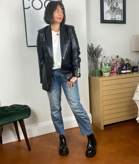 black leather jacket over a fitted tee with dark jeans black leather jacket over a fitted tee with dark jeans